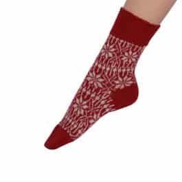HIRSCH Natur – Kinder-Norweger Socke (Feinstrick/Jacquard) – Sterne rot