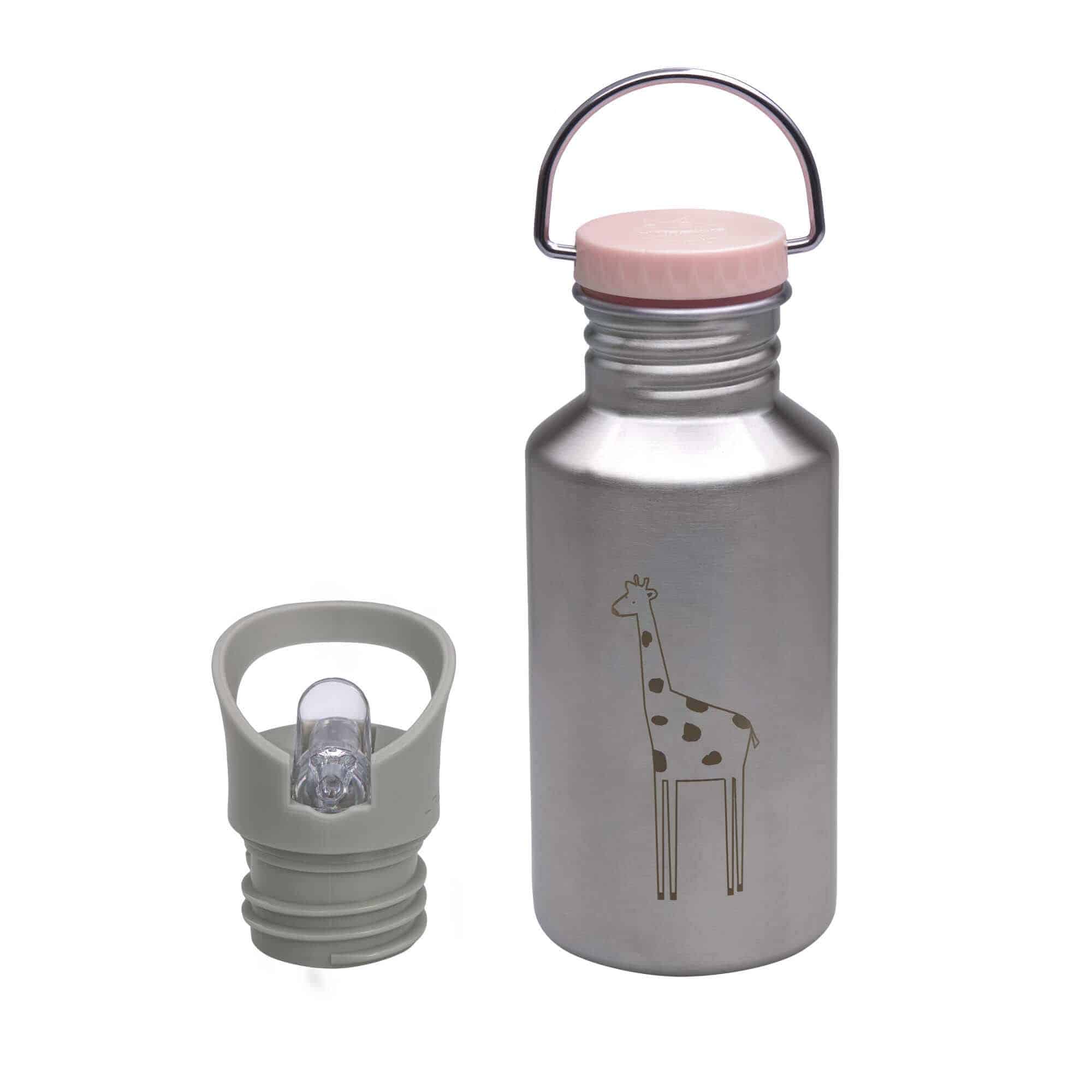 LÄSSIG – Trinkflasche | Bottle – Edelstahl (Stainless Steel) – Safari Giraffe – rosa